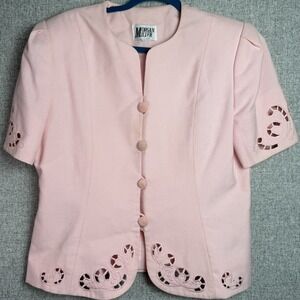 Vintage‎ 80s/90s Jacket Blazer 14P Pink Floral Grannycore Scalloped Lace Cutout